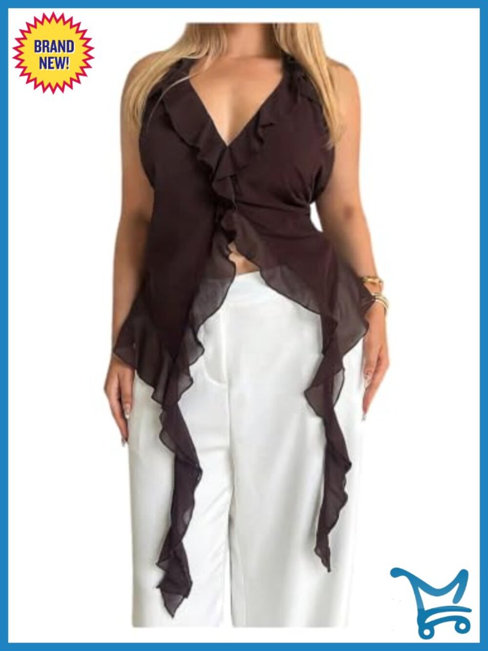 Plus Size Sheer Chiffon Asymmetrical Ruffle Halter Top